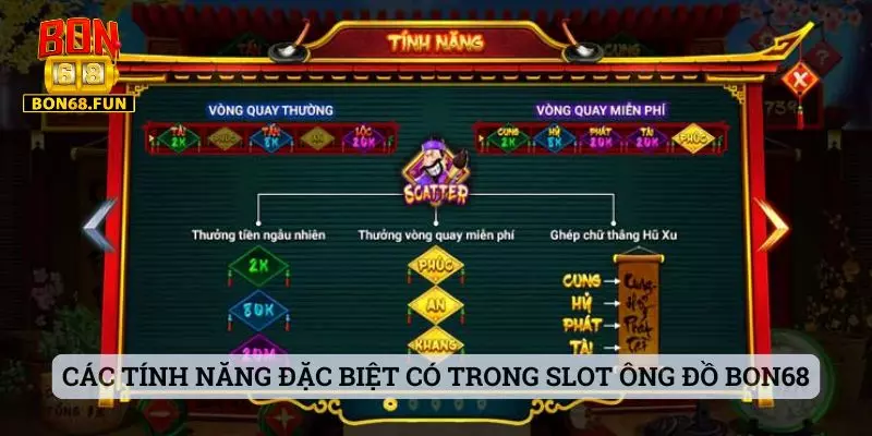 Các tính năng đặc biệt có trong slot Ông Đồ Bon68
